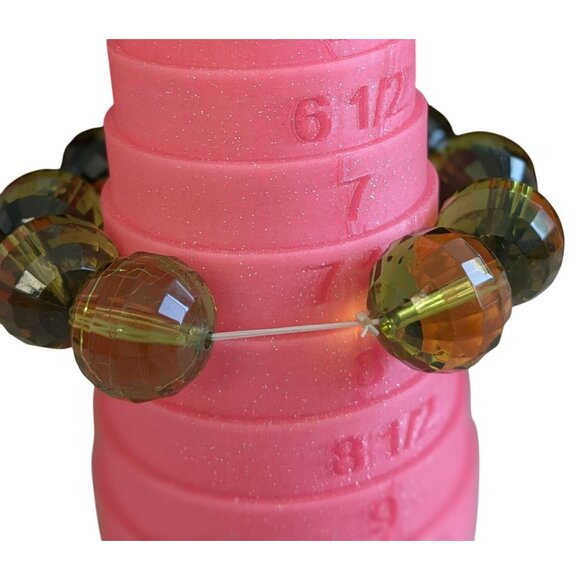 Faceted Green Acrylic Bead Stretch Bracelet Size 6 - Picture 5 of 8